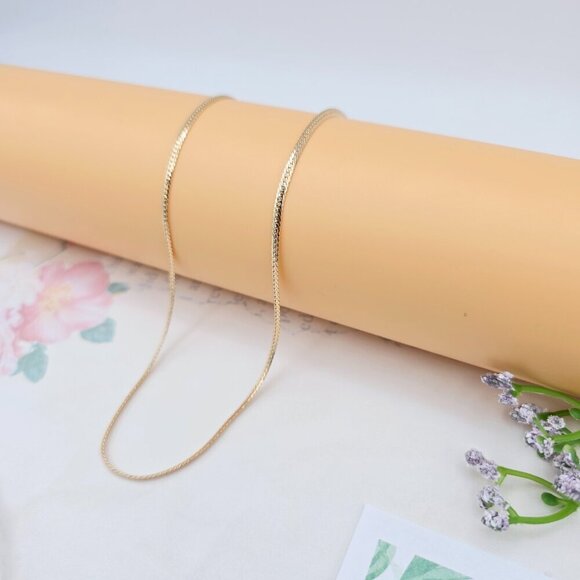 Elegant Rose Gold Flat Chain Necklace, 18 Inch, Gold Plated Brass, XPNL0052 - Picture 2 of 12